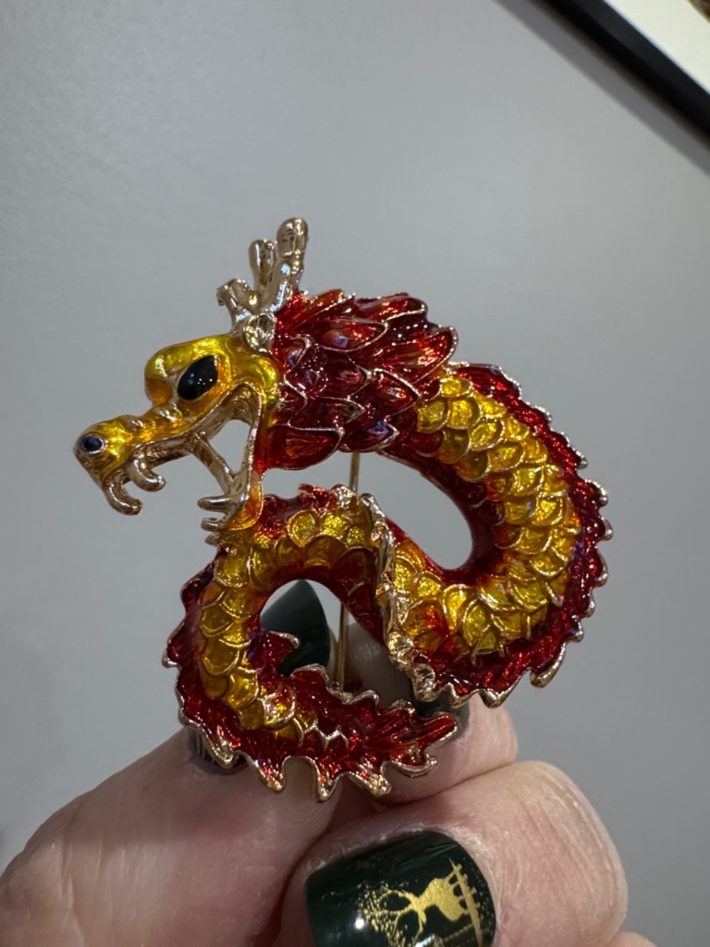 Red and Gold Dragon Brooch - Women Jewelry Brooches
